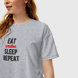 Футболка оверсайз женская Eat оливье Sleep Repeat, цвет: меланж — фото 2