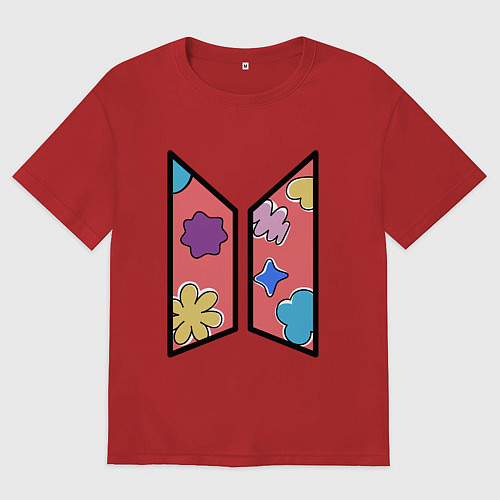 Женская футболка оверсайз BTS Permission To Dance КОНФЕТКИ / Красный – фото 1