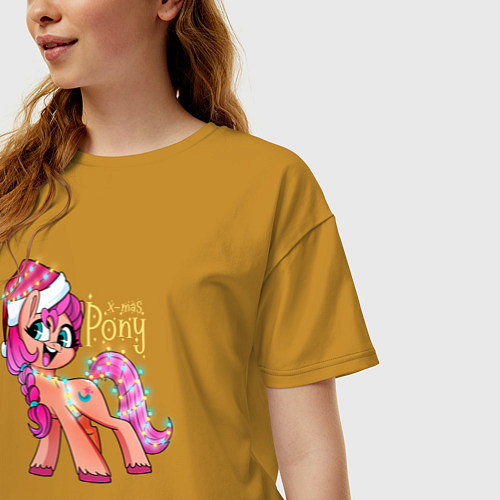 Женская футболка оверсайз X-mas pony / Горчичный – фото 3
