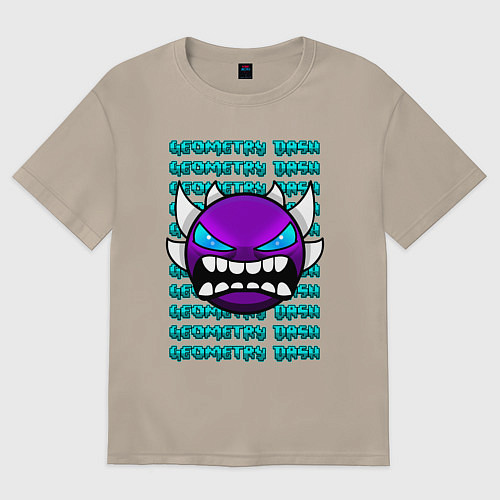Женская футболка оверсайз GEOMETRY DASH ФИОЛЕТОВЫЙ ДЕМОН ГЕОМЕТРИЯ / Миндальный – фото 1
