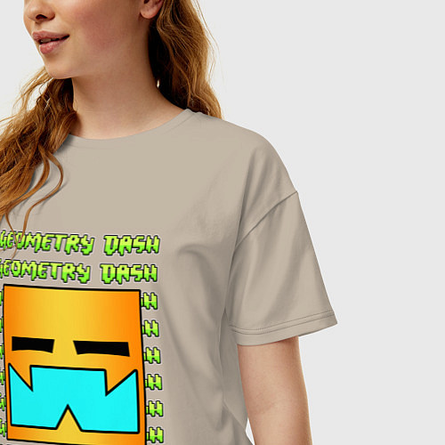 Женская футболка оверсайз GEOMETRY DASH КЛАССИКА УРОВЕНЬ / Миндальный – фото 3