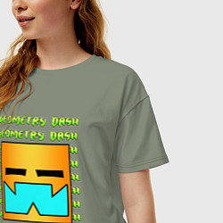 Футболка оверсайз женская GEOMETRY DASH КЛАССИКА УРОВЕНЬ, цвет: авокадо — фото 2