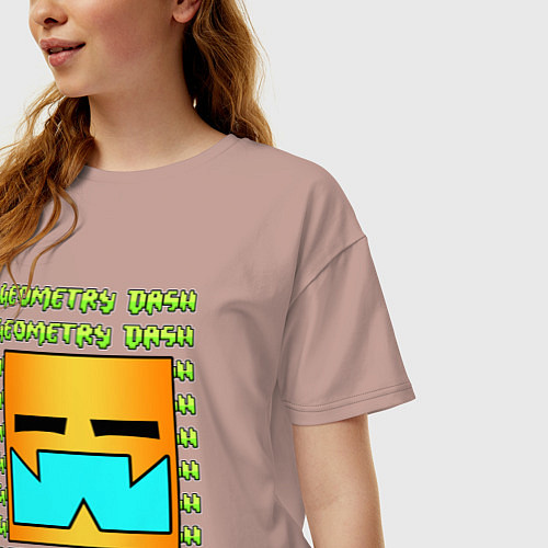 Женская футболка оверсайз GEOMETRY DASH КЛАССИКА УРОВЕНЬ / Пыльно-розовый – фото 3