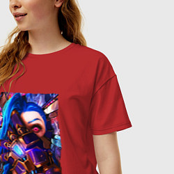 Футболка оверсайз женская ARCANE LOL JINX FACE LEAGUE OF LEGENDS, цвет: красный — фото 2