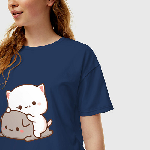 Женская футболка оверсайз Котики играют 02 / Тёмно-синий – фото 3