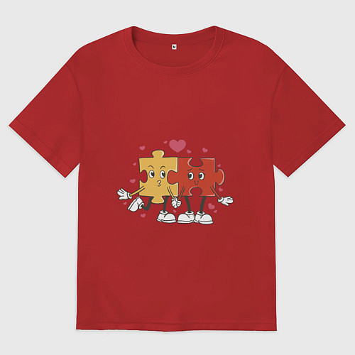 Женская футболка оверсайз Влюбленная пара - пазлы / Красный – фото 1