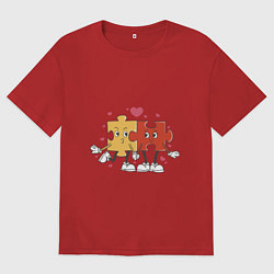 Футболка оверсайз женская Влюбленная пара - пазлы, цвет: красный