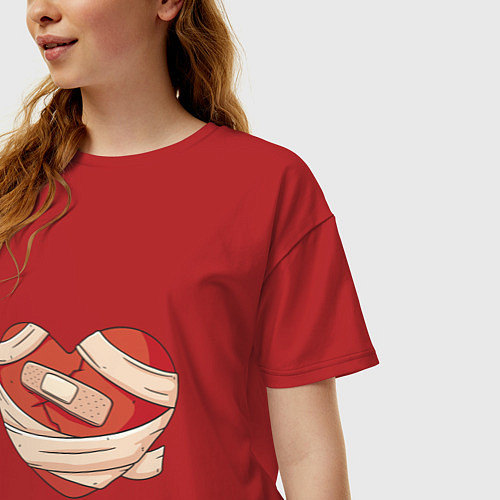 Женская футболка оверсайз Разбитое сердце - антивалентин / Красный – фото 3