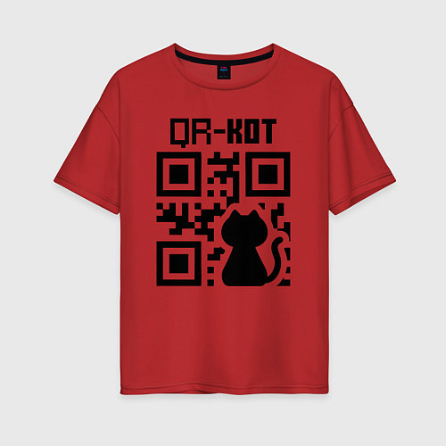 Женская футболка оверсайз QR КОТ КОТЕНОК / Красный – фото 1