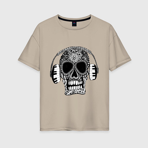 Женская футболка оверсайз Musical skull / Миндальный – фото 1