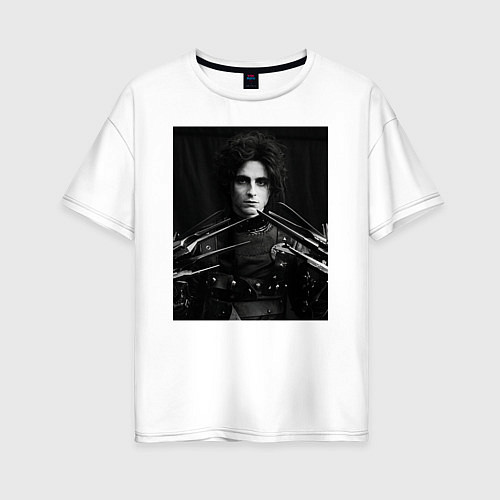 Женская футболка оверсайз Тимоти Шаламе черно белое фото / Белый – фото 1