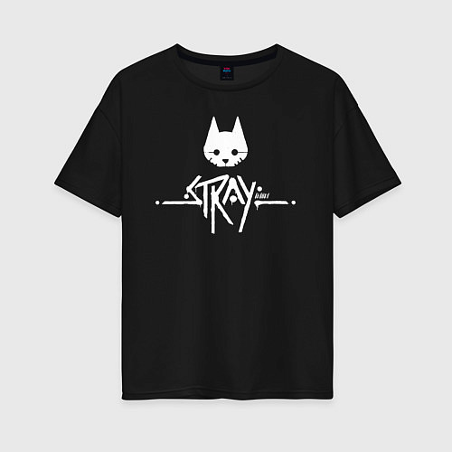 Женская футболка оверсайз Stray: White Logo / Черный – фото 1