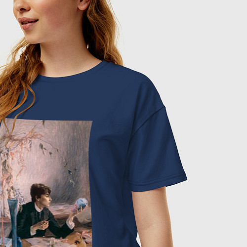 Женская футболка оверсайз Тимоти Шаламе картина художник / Тёмно-синий – фото 3