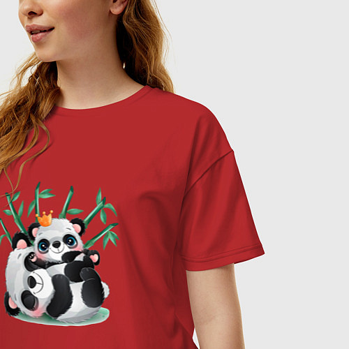 Женская футболка оверсайз Пандочка с дитенышем / Красный – фото 3