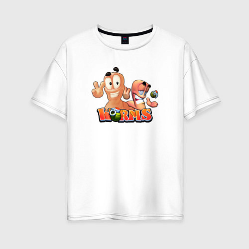 Женская футболка оверсайз Червячки Worms / Белый – фото 1