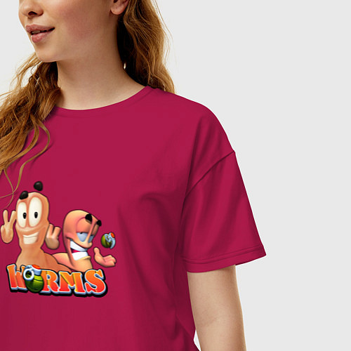 Женская футболка оверсайз Червячки Worms / Маджента – фото 3