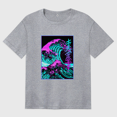 Женская футболка оверсайз НЕОНОВАЯ ВОЛНА, ЯПОНИЯ, ФУДЗИЯМА JAPAN NEON / Меланж – фото 1