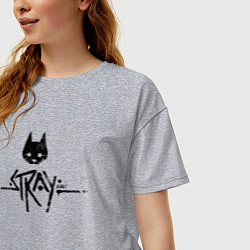 Футболка оверсайз женская Stray: Black Logo, цвет: меланж — фото 2