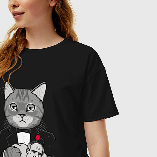 Женская футболка оверсайз Крестный Котец / Черный – фото 3