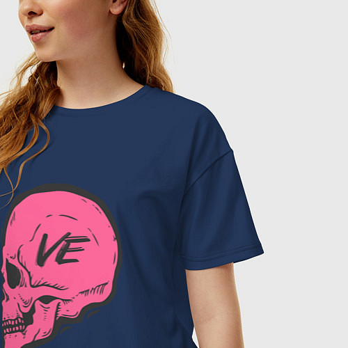 Женская футболка оверсайз LOVE - череп / Тёмно-синий – фото 3