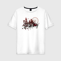 Футболка оверсайз женская London Dark red design, цвет: белый