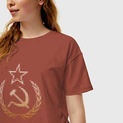 Футболка оверсайз женская Символы СССР стиль полутон, цвет: кирпичный — фото 2