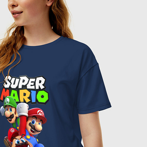 Женская футболка оверсайз Братья Марио / Тёмно-синий – фото 3