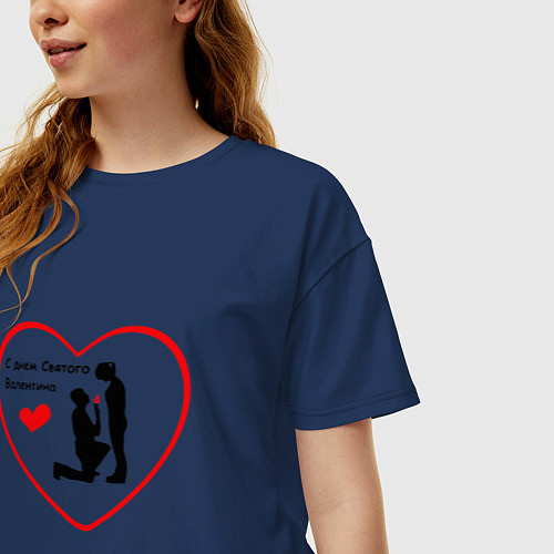 Женская футболка оверсайз День святого Валентина любовь для двоих / Тёмно-синий – фото 3