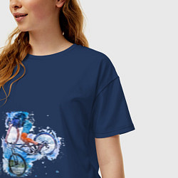 Футболка оверсайз женская MTB акварель, цвет: тёмно-синий — фото 2