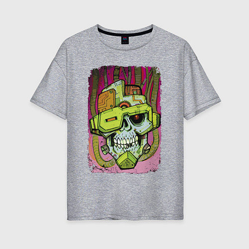 Женская футболка оверсайз Cyber skull 2022 / Меланж – фото 1
