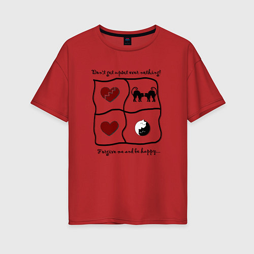 Женская футболка оверсайз Счастье не в ссоре / Красный – фото 1