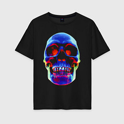 Футболка оверсайз женская Cool neon skull, цвет: черный