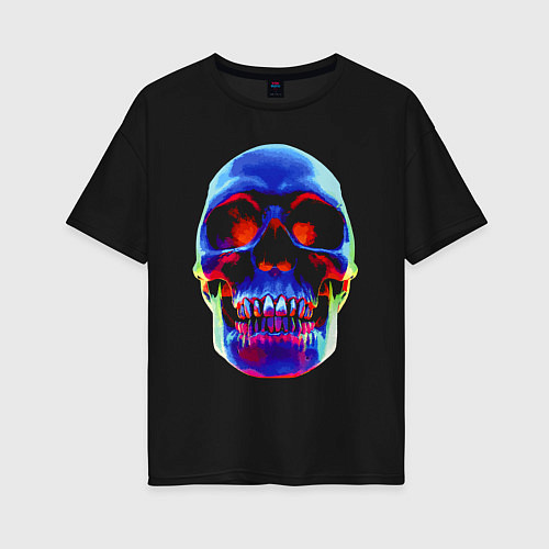 Женская футболка оверсайз Cool neon skull / Черный – фото 1