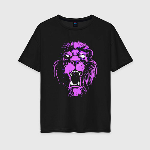 Женская футболка оверсайз Neon vanguard lion / Черный – фото 1