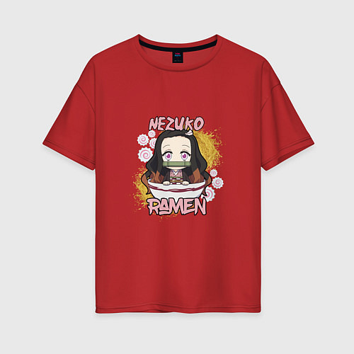 Женская футболка оверсайз НЕЗУКО РАМЕН / Красный – фото 1