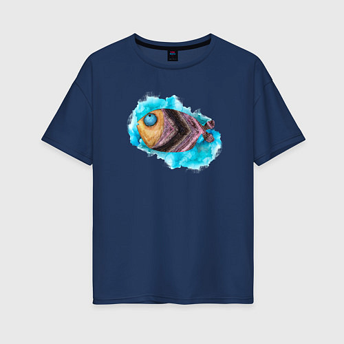 Женская футболка оверсайз Забавная рыбка / Тёмно-синий – фото 1