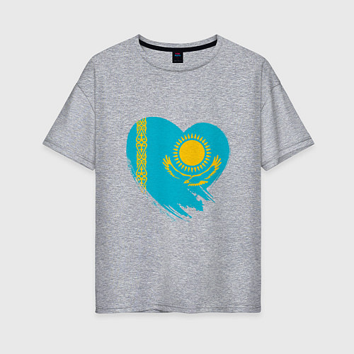 Женская футболка оверсайз Сердце - Казахстан / Меланж – фото 1