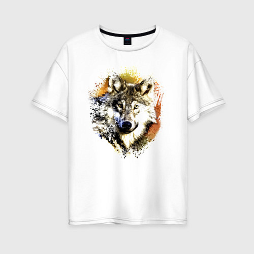 Женская футболка оверсайз Акварельный волк / Белый – фото 1