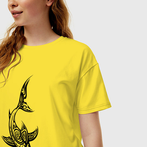Женская футболка оверсайз Акула-молот, татуировка / Желтый – фото 3