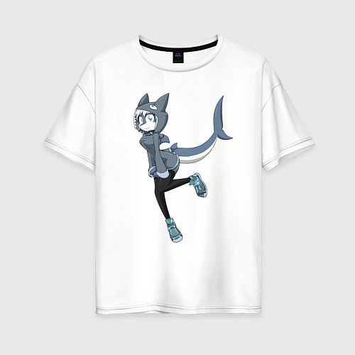 Женская футболка оверсайз Girl-Shark anime / Белый – фото 1