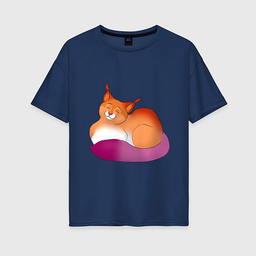 Женская футболка оверсайз Гордая кошка / Тёмно-синий – фото 1