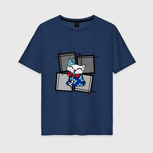 Женская футболка оверсайз Romero B Cat / Тёмно-синий – фото 1