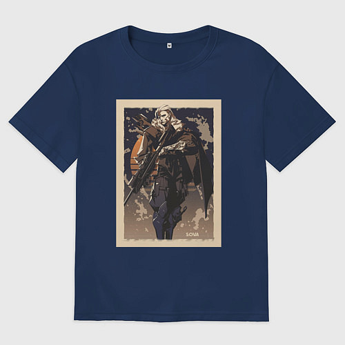 Женская футболка оверсайз Sova арт / Тёмно-синий – фото 1