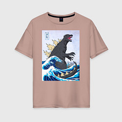 Футболка оверсайз женская Godzilla in The Waves Eastern, цвет: пыльно-розовый