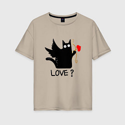 Футболка оверсайз женская LOVE CAT WHAT cat, цвет: миндальный