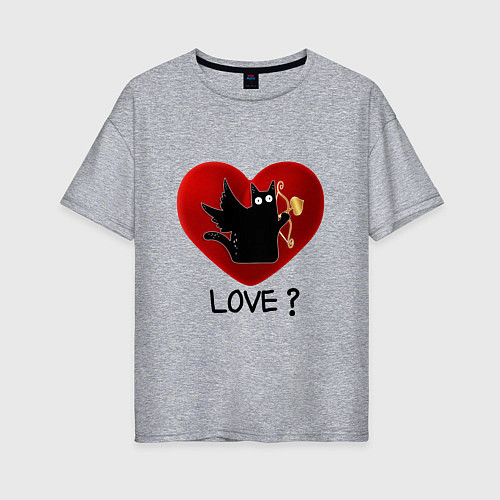 Женская футболка оверсайз WHAT CAT LOVE Сердце / Меланж – фото 1
