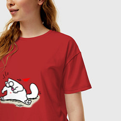 Футболка оверсайз женская Кот Саймон Сердечко Love, цвет: красный — фото 2