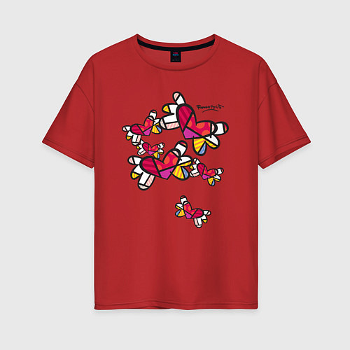Женская футболка оверсайз Romero Britto: flying hearts / Красный – фото 1