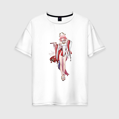 Женская футболка оверсайз Чарующая Яэ Мико / Белый – фото 1