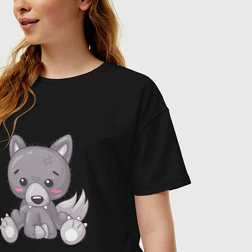 Женская футболка оверсайз Маленький волк / Черный – фото 3